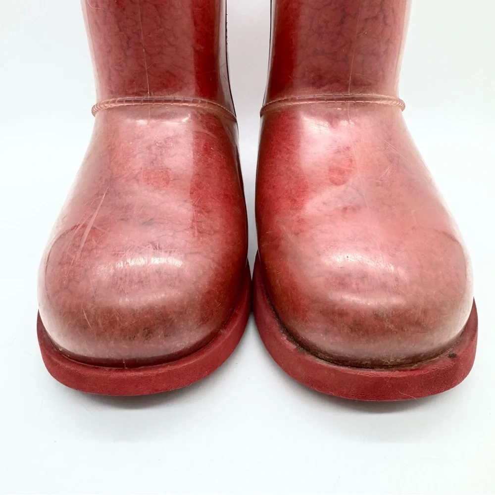 UGG‎ Classic Clear Mini Shearling Lined Rubber Boots Samba Red Size 3 Y2K Winter